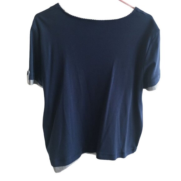 Alfred Dunner Blue Casual Top Shirt Embroidered Flowers Summer Casual Size Large - Picture 2 of 7